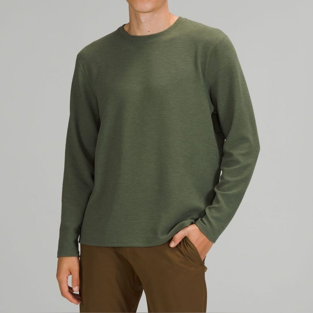 Lululemon Men’s Olive Green Shift Stitch Crew Top See Measurements EUC